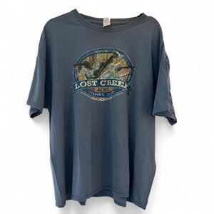 Gildan Men's Blue and Grey Fishing T-shirt 2XL